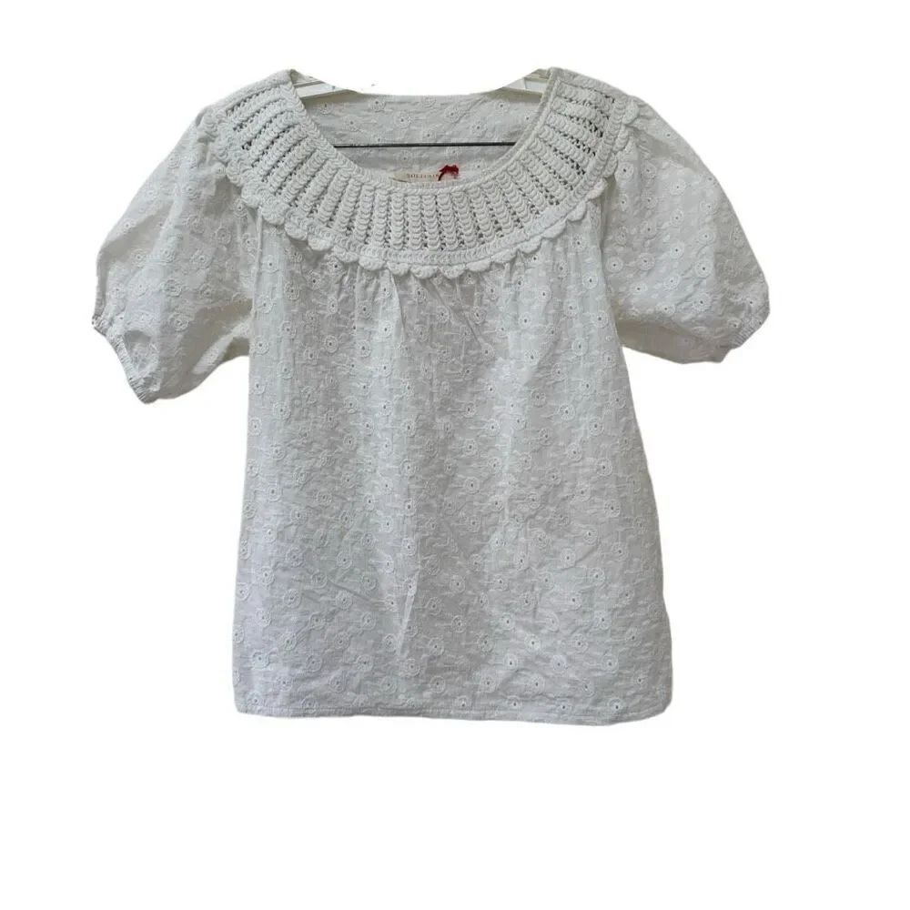 Solitaire women’s M white cotton eyelet puff sleeve blouse